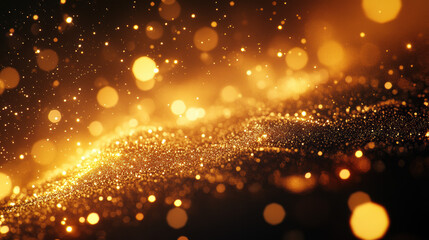 Poster - A mesmerizing display of sparkling gold light particles creating a magical, festive atmosphere, perfect for backgrounds and holiday-themed designs.