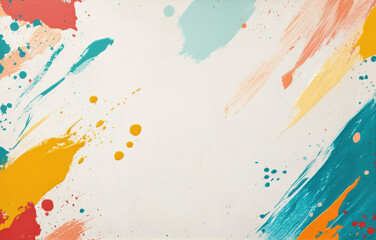 Poster - Vibrant abstract background with colorful paint splashes and strokes on a white canvas, perfect for creative projects, art displays, and design inspiration.