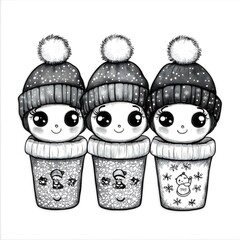 Sticker - Cute Cartoon Winter Characters In Hats