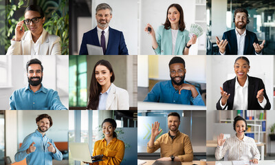 Aufkleber - a diverse group of business professionals is interacting in a contemporary office environment. they 