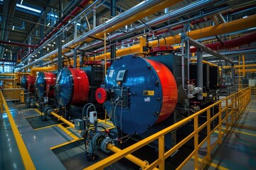 Poster - Modern industrial boiler room with complex piping system