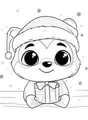 Wall Mural - Cute Cartoon Bear Holding Christmas Present Coloring Page