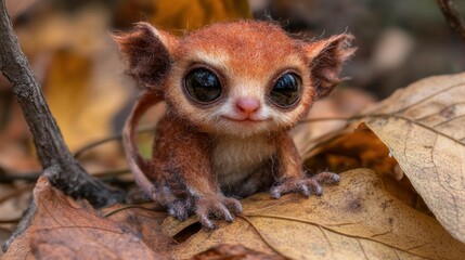 Wall Mural - A small animal sitting on top of a pile of leaves