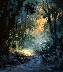 Wall Mural - Jungle Path With Sunlight