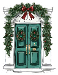 Canvas Print - Christmas wreath door architecture white background