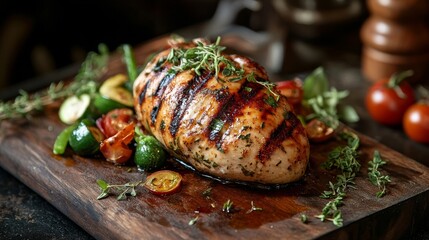 Wall Mural - Charcoal-grilled chicken with veggies