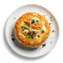 Wall Mural - Savory chicken pot pie on white plate with vegetables and flaky crust