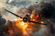 © juliars - Airplane crashing in flames after being hit by a missile during a combat mission