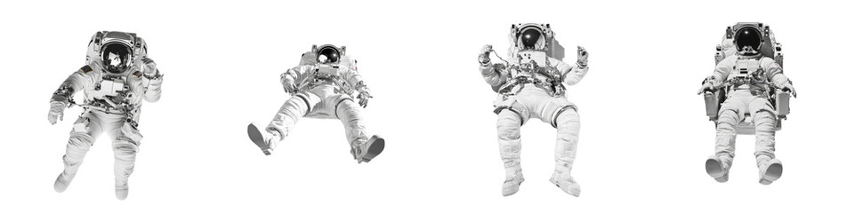 Wall Mural - An astronaut walks in space, isolated on a white background