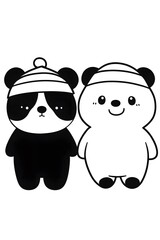 Wall Mural - Cute Panda Bear Couple Wearing Hats