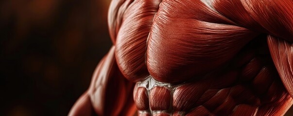 Wall Mural - Close-up view of detailed human muscle anatomy, showcasing the robust texture and structure of muscle fibers.