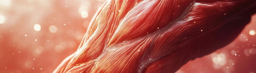 Close-up view of muscular tissue showcasing intricate details and textures, ideal for health and fitness themes.