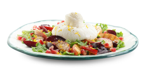 Wall Mural - Plate with fresh burrata salad isolated on white