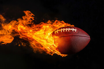 a flaming american football against a black background.