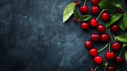 Wall Mural - Ripe cherries on food backdrop