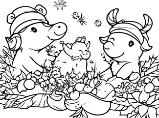 Sticker - Cute Winter Animals Coloring Page