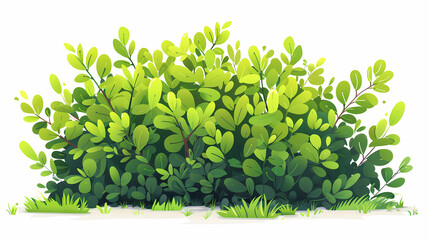 Cute green bush from the forest cartoon, isolated nature object for kids design. Branches and leaves of a fluffy bush isolated on a white background. Vector hand drawn illustration in paper cute style