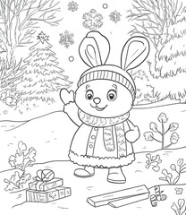 Wall Mural - Cute Winter Bunny Coloring Page