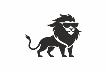 Wall Mural - A Lion with sunglass logo icon, silhouette style, minimalist, white background 