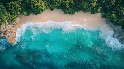 Wall Mural - Aerial view of beautiful beach and sea with coconut palm tree in paradise island