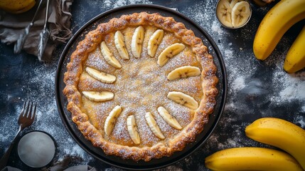 Semolina banana pie on table