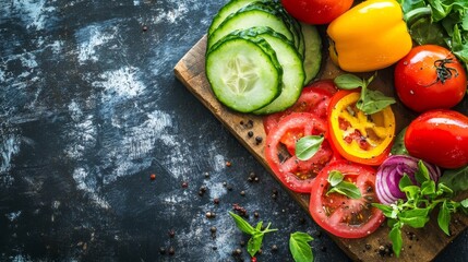 Wall Mural - Fresh veggies on old board