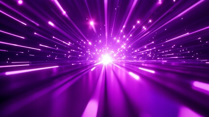 Poster - dynamic purple light rays burst forward in an abstract representation of energy and movement, creati