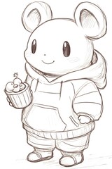 Wall Mural - Cute Mouse Character Illustration Wearing Hoodie Holding a Cup of Coffee