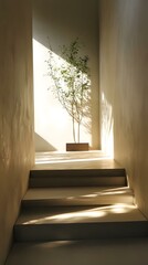 Canvas Print - Minimalist Interior Design With Stairs And Sunlight