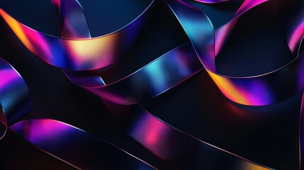 Wall Mural - Reflective metallic ribbons with chromatic gradients on a dark background