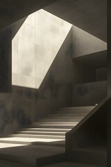 Sticker - Minimalist Concrete Staircase with Light Shining Through