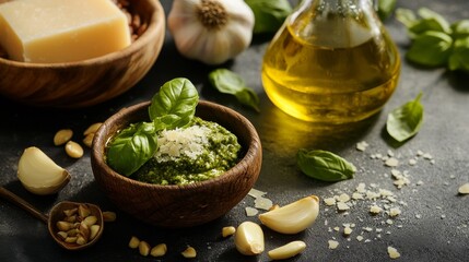 Wall Mural - Basil, pine nuts, garlic, olive oil, Parmesan for pesto