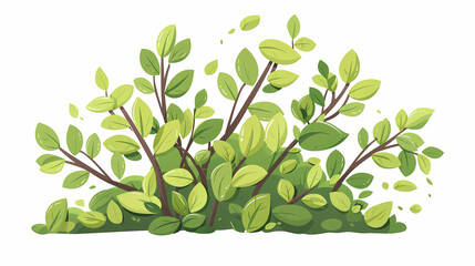 Cute green bush from the forest cartoon, isolated nature object for kids design. Branches and leaves of a fluffy bush isolated on a white background. Vector hand drawn illustration in paper cute style