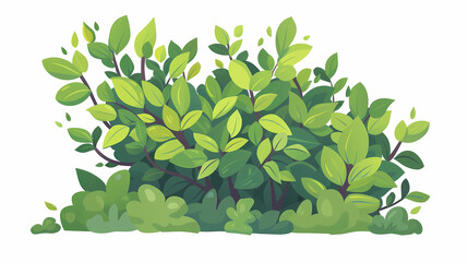 Cute green bush from the forest cartoon, isolated nature object for kids design. Branches and leaves of a fluffy bush isolated on a white background. Vector hand drawn illustration in paper cute style