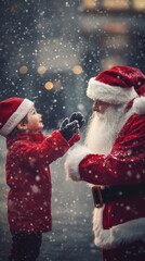 Poster - A little boy standing next to a santa clause