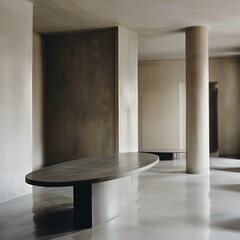 Wall Mural - Minimalist Interior Design with Concrete Table and Columns