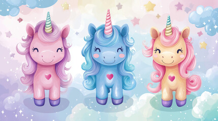 Wall Mural - Cute Unicorn Friends.