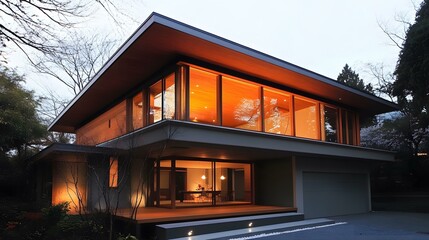 Sticker - Modern House with Large Windows and Wooden Ceiling