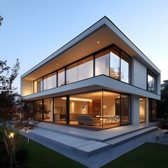 Sticker - Modern Home with Large Glass Windows and a Patio