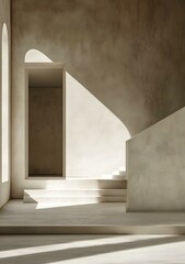 Wall Mural - Minimalist Interior Design with Arched Doorways and Concrete Steps