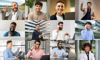 Aufkleber - A vibrant and diverse group of professionals is actively participating in video conferencing within a modern office environment.