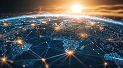 Poster - Global network concept, featuring a web of data lines and nodes that highlight the worldwide flow of information and digital connections.