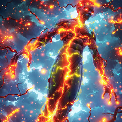 Wall Mural - A bright and colorful illustration of the human body, with nutrients circulating in the bloodstream, nourishing and energizing every cell and organ.