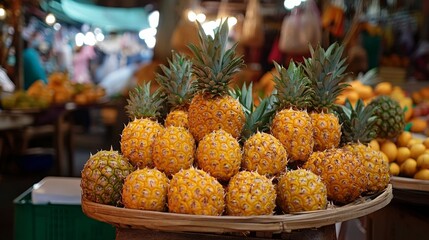 Fresh pineapple in rustic market.