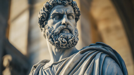 Greek sculpture of a historical philosopher, greek art cultur, concept for stoicism, head bust of a stoic man