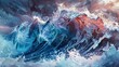 © ТаtyanaGG - A dynamic ocean wave with vibrant colors and splashes against a dramatic sky background. Concept of nature's power and beauty