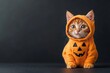 © S. CREATOR Studio - Cute Cat in Halloween Costume on Dark Orange Background