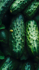 Wall Mural - Closeup, lots of fresh green cucumbers, healthy vegetable food bachground