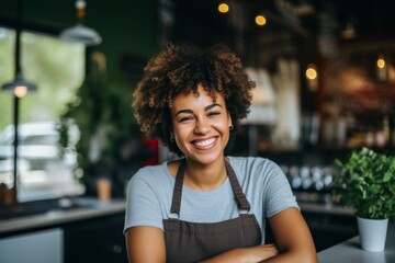 Wall Mural - Smiling portrait of a young female barista