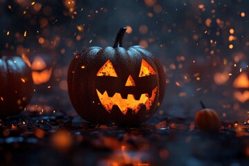 Halloween background with pumpkins, 3d render with generative ai